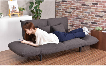 背もたれ＆両肘リクライニング・バゲットソファ　クッション２個付き（スモークグレー）[5839-9398]