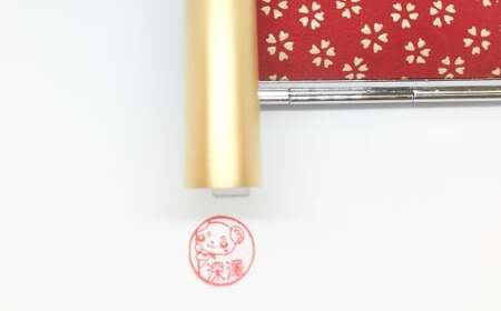 【黒地に白漆サクラ柄】印鑑 甲州印伝ケース付ゴールドチタン印鑑12mm丸