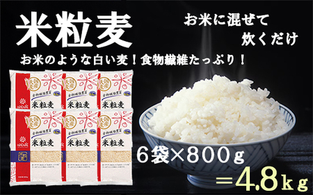 【はくばく】米粒麦 6袋(1袋800g) 国産大麦 食物繊維 麦 むぎ むぎご飯 麦ごはん 麦ご飯 白い麦
