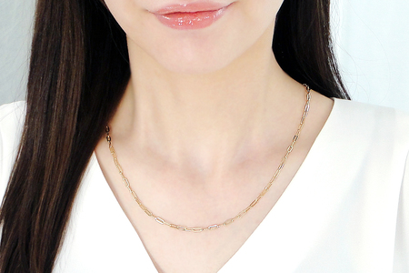 K18YGペーパークリップチェーンネックレス 幅2.7ミリ 中空 CSN00187-18Y SWAV045｜山梨県 昭和町 ジュエリー アクセサリー ギフト プレゼント 贈り物 記念日 誕生日 カジュアル フォーマル オケージョン