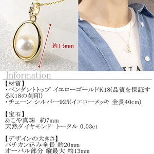 18金 ネックレス レディース あこや真珠 パール ペンダントトップ 18k ダイヤモンド ゴールド イエローゴールドk18 ダイヤ 真珠 ジュエリー 人気 シンプル フォーマル 240509400y SWAA322