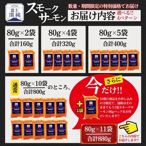 スモークサーモン 80g×4袋 小分け 訳あり 国産 数量限定 サーモン【n0665-04_nes】