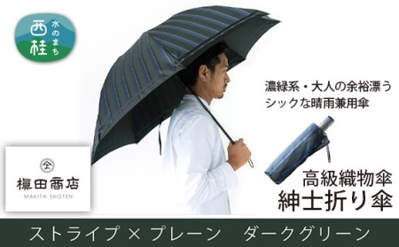 No.388 高級織物傘【紳士折り傘】濃緑系 大人の余裕漂うシックな晴雨兼用傘