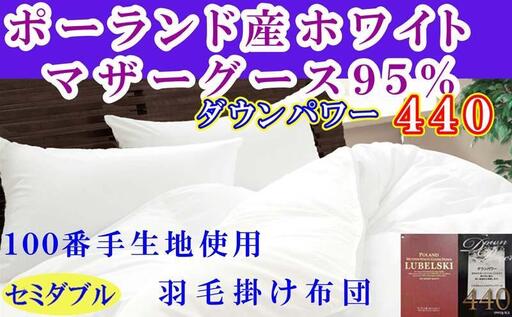 【羽毛布団】掛け布団 セミダブル ポーランド産マザーグース95％ ダウンパワー440 100番手【BE113】