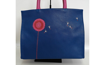 「鞄工房　香」タンポポのレザートートバッグ（ブルー）