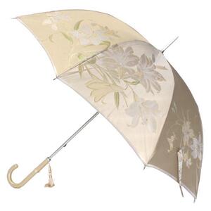 槙田商店 晴雨兼用 長傘 絵おり 百合 ベージュ 山梨県富士河口湖町 ふるさと納税サイト ふるなび
