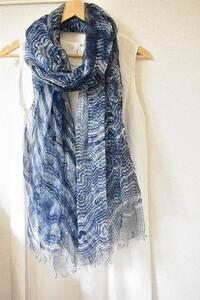 リネンストール藍染め 板締め絞り(極細麻糸ラミー)(男女兼用)天然素材ストール専門店muto