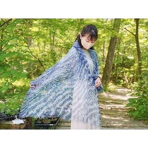 リネンストール藍染め 板締め絞り(極細麻糸ラミー)(男女兼用)天然素材ストール専門店muto