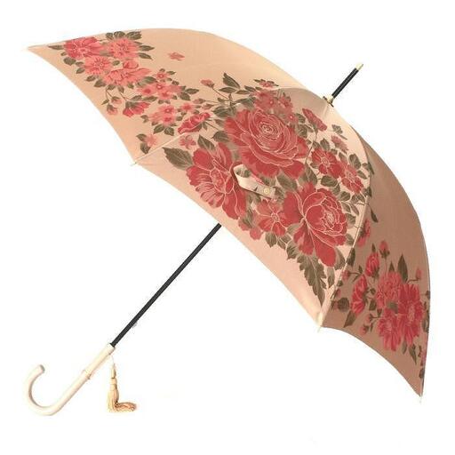 槙田商店【晴雨兼用】長傘 ”絵おり”  大バラ：ベージュ 9,800円