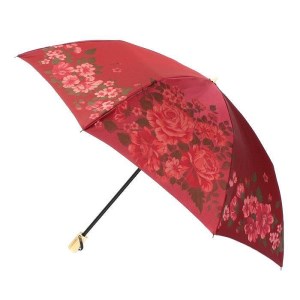 槙田商店【晴雨兼用】折りたたみ傘 ”絵おり” 大バラ：エンジ