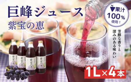 信州産 巨峰ジュース 果汁100％　「紫宝の恵」 (1L×4本) 果実飲料 飲料類 飲み物 フルーツジュース ぶどうジュース グレープジュース 添加物不使用 