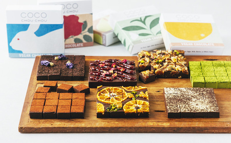 Coco ChouChou　ヴィーガン生チョコレート3種類セット（プレーン・マンダリンオレンジ・ラズベリー&ローズ） スイーツ お菓子 植物性素材のみ 