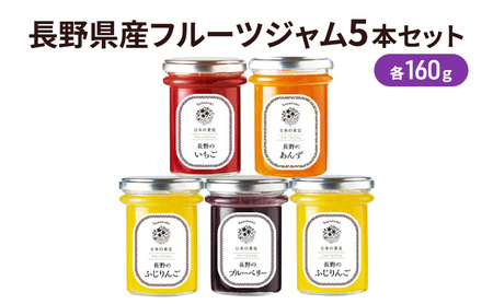 長野県産フルーツジャム5本セット　SFF-30 果実ジャム ブルーベリージャム いちごジャム あんずジャム りんごジャム 朝食 パンに塗る 食べ比べ 