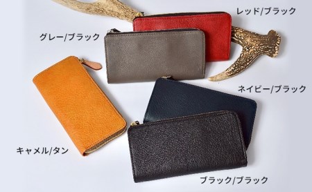 Groover Leather 信州鹿革：Lジップウォレット DLZ-100 キャメル/タン