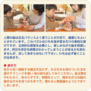 木のおもちゃ/立体知恵の輪(4段)psc 日本グッド・トイ選定玩具 頭の体操 脳トレ ゲーム 木製 型はめ パズル 知育玩具 日本製 老人 リハビリ 玩具療法