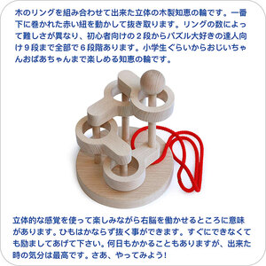 木のおもちゃ/立体知恵の輪(4段)psc 日本グッド・トイ選定玩具 頭の体操 脳トレ ゲーム 木製 型はめ パズル 知育玩具 日本製 老人 リハビリ 玩具療法