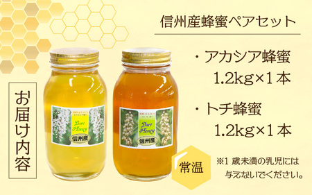 信州産蜂蜜ペアセット（アカシア・トチ　各1.2kg）