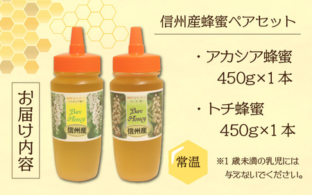 信州産蜂蜜ペアセット(アカシア・トチ　各450g）