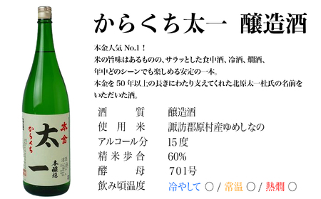 からくち太一(1800ml×1本)・本金グラスセット/ 本金 日本酒 [90-04]