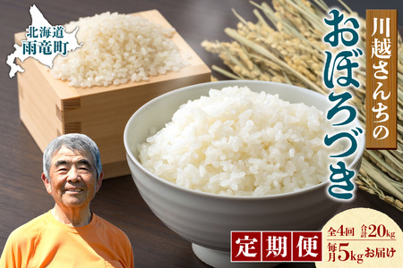 【定期便全4回】令和6年産 川越さんちの おぼろづき　5kg（5kg×1袋）毎月1回お届け 雨竜産 おぼろづき 精米 定期便 5kg お米 おにぎり お弁当 お取り寄せ 北海道 雨竜町