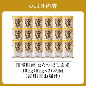 定期便 北海道産 ななつぼし 玄米 定期便 10kg 9回 特A 雨竜町 お米 米 厳選 人気