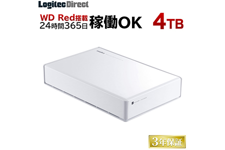 【AK-29】WD Red搭載 USB3.1(Gen1) / USB3.0/2.0 外付けハードディスク(HDD) 4TB ホワイト 【LHD-ENA040U3WRH】