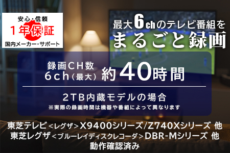 【059-04】ロジテック タイムシフトマシン 対応 ハードディスク REGZA 2TB HDD テレビ録画 3.5インチ USB3.2(Gen1) タイムシフトマシン対応モデル 日本製 ファンレス 冷却  TV Win11 対応【LHD-EN020U3TVW】