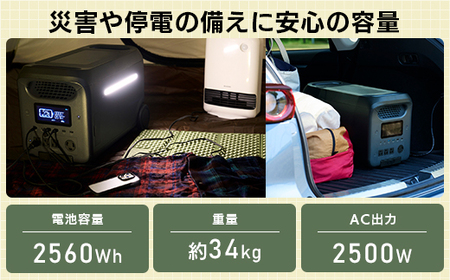 【810-01】ロジテック ポータブル電源 2500P 容量 2560Wh AC出力 2500W【DE-PS2500PLBK】