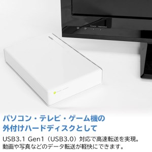 【036-03】ロジテック HDD 2TB USB3.1(Gen1) / USB3.0 国産 TV録画 省エネ静音 外付け ハードディスク【LHD-EN20U3WSWH】