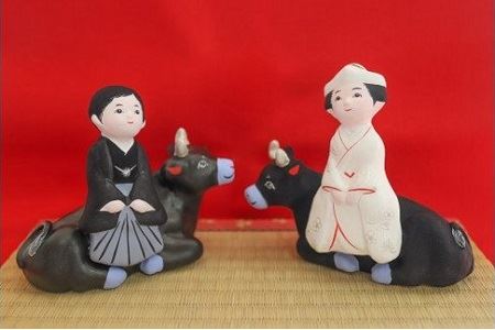 土人形 牛乗り夫婦