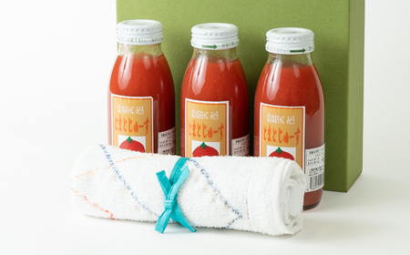 「ばいはるちゃに農園」産 しぼりたてトマトジュースと刺し子雑巾セット | 手作り トマト ジュース 長野 信州