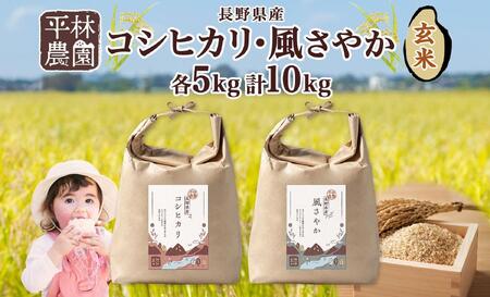 令和7年産 コシヒカリ 風さやか 玄米 各5kg 長野県産 米 お米 ごはん ライス 低GI 甘み 農家直送 産直 信州 人気 ギフト お取り寄せ 平林農園 送料無料 長野県 大町市