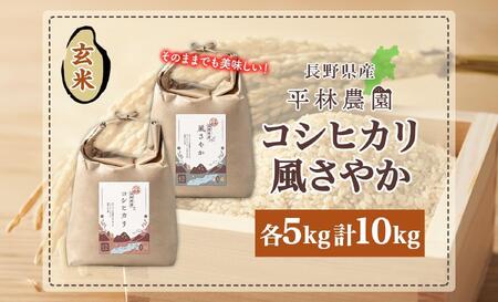 令和7年産 コシヒカリ 風さやか 玄米 各5kg 長野県産 米 お米 ごはん ライス 低GI 甘み 農家直送 産直 信州 人気 ギフト お取り寄せ 平林農園 送料無料 長野県 大町市