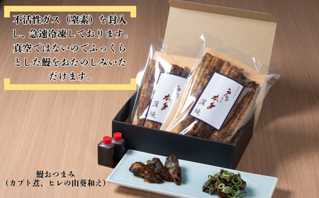 【定期便・冷凍配達】 明治37年創業 「本多」 国産鰻蒲焼 2尾 (150g以上×2) ・うなぎおつまみ付 (Ab-010)