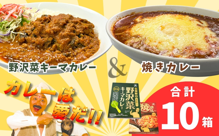 あると便利なレトルトカレー★「おうちで焼きカレー」・「信州味噌入り野沢菜キーマカレー」各5箱合計10箱セット（Ai-002）長野県 飯山市 おすすめ ランキング おいしい 高評価 大人気 ギフト 焼きカレー キーマカレー