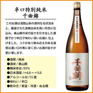 【千曲錦酒造】日本酒1升（1.8L）×6本　純米酒飲み比べセット（3銘柄×各2本）（北海道・沖縄県・離島は配送不可）信州 長野 佐久 地酒 晩酌