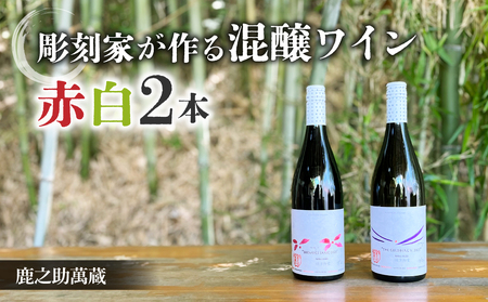 【鹿之助萬蔵】彫刻家がつくる赤白ワイン２種飲み比べ（２本）｜メルロー、シラー、シャルドネ、ピノ・ノアール、ソーヴィニョンブラン 11,396円