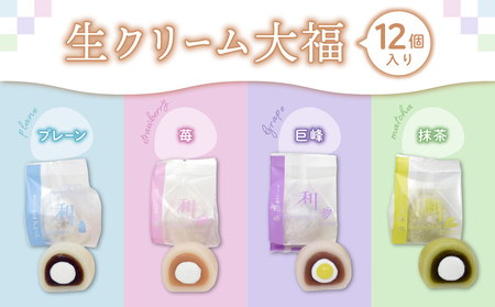 【御菓子処花岡】生クリーム大福１２個入り【巨峰、プレーン、苺、抹茶】