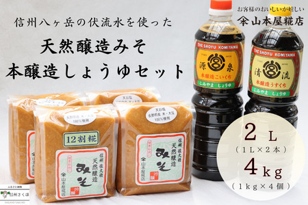 信州　八ヶ岳の伏流水を使った　天然醸造みそ２種４ｋｇと本醸造しょうゆ２種セット〔YK-01〕