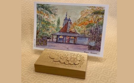 カード立て（軽井沢彫・長野県伝統的工芸品）with 軽井沢にまつわるエトセトラポストカード