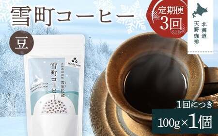 【定期便】雪町コーヒー 豆（100g）1個×3回 自家焙煎 低温貯蔵 エチオピア 北海道 沼田町 n-0114