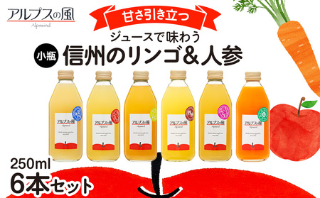 ジュースで味わう 信州のリンゴ＆人参 ジュース 小瓶 6本セット 250ml 6本 セット 詰め合わせ りんごジュース 林檎ジュース ミックスジュース 信州りんご 信州りんごジュース りんご100 100％ジュース 果汁飲料 飲料 飲み物 長野 長野県 箕輪町