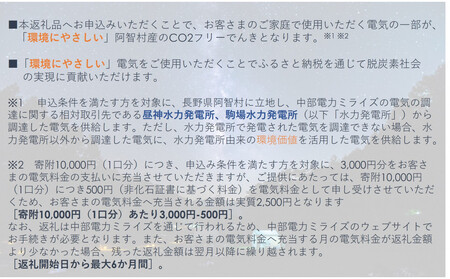 阿智村産CO2フリーでんき 200,000 円コース(注:お申込み前に申込条件を必ずご確認ください)
