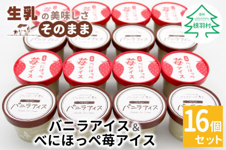 バニラアイス＆紅ほっぺいちごアイス 16個入り バニラアイス アイスクリーム アイス 苺 いちご  【スピード発送】
