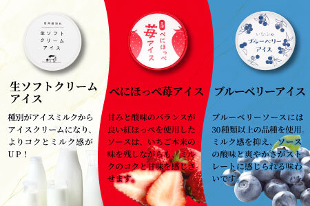 着色料・香料不使用！３種類のアソートA　８個セット 生ソフトクリームアイス 紅ほっぺ いちごアイス 80ml 100ml 生乳 牛乳 ミルク スイーツ アイスクリーム 信州 搾りたて アイス イチゴ ブルーベリー 6000円 【スピード発送】