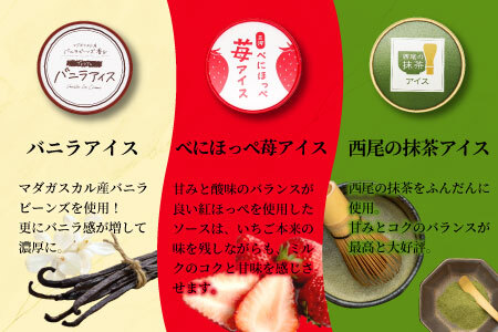 3種類のアソートB　 8個セット 5000円　バニラアイスクリーム　紅ほっぺ　西尾の抹茶　いちご　アイスクリーム　ソフトクリーム　スイーツ　デザート