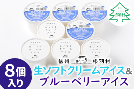 ★2月発送★搾りたて生乳使用!生ソフトクリームアイス&ブルーベリーアイス 8個セット