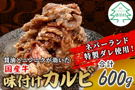 ニンニクと醤油が効いた特製ダレを使用!国産牛味付けカルビ 合計600g (約300g×2パック)