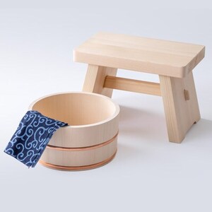 木曽ひのき丸湯桶とひのきのイス【1246394】