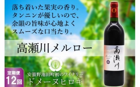 【12回 定期便 】【落ち着いた果実の香り】 赤 ワイン 高瀬川メルロー 750ml×1本 [ヴィニョブル安曇野 DOMAINE HIROKI 長野県 池田町 48110595] 赤ワイン お酒 酒